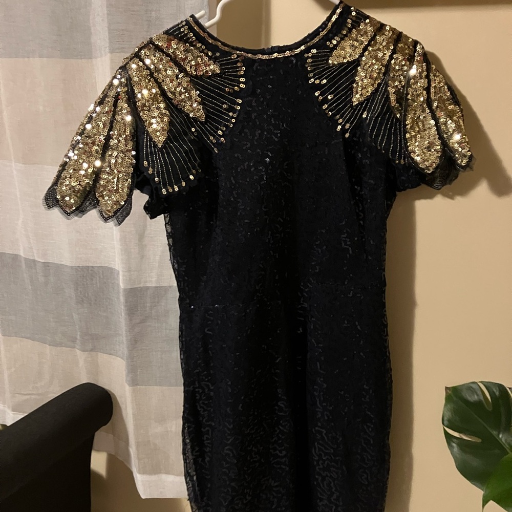 Formal Navy Blue and Gold Sequin Dress